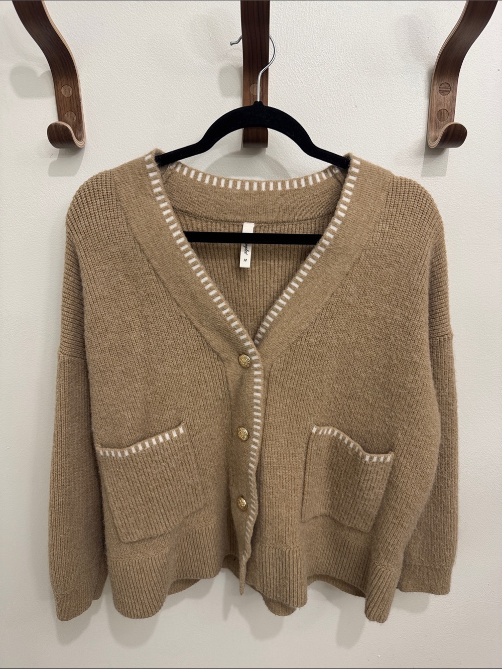 Cozy Women's Tan V-Neck Button Cardigan Sweater